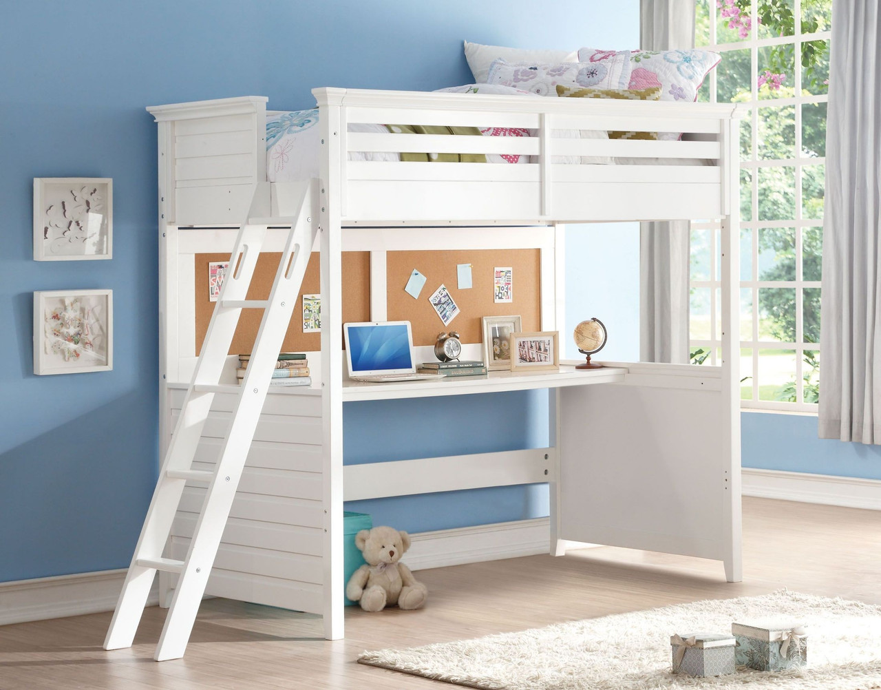 Wood Loft Bed with Desk