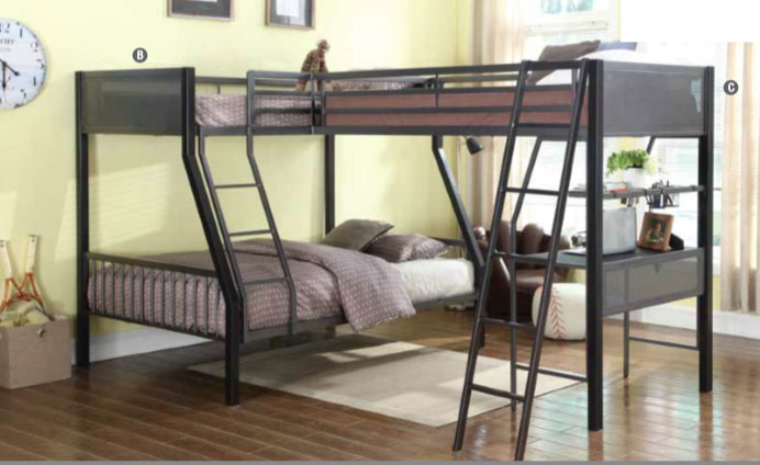 MILES BLACK DARK GRAY STEEL TWIN TWIN FULL LOFT BUNK BED