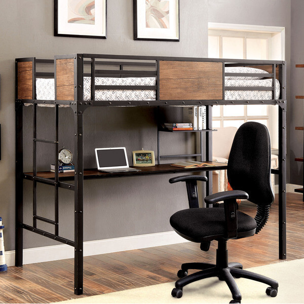 Industrial Loft Bed with Workstation