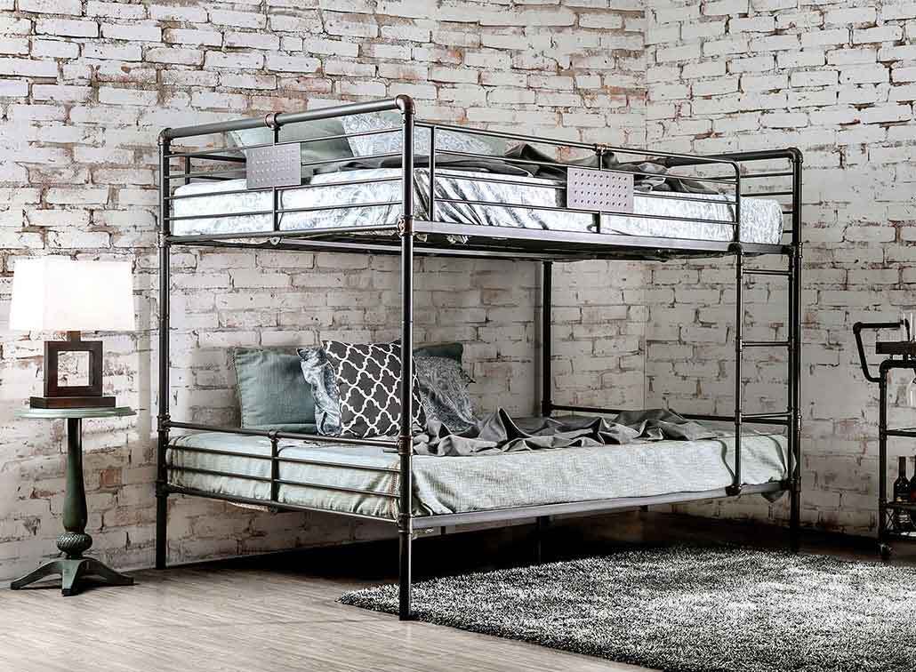 Sturdy black metal bunk bed with an industrial-inspired frame