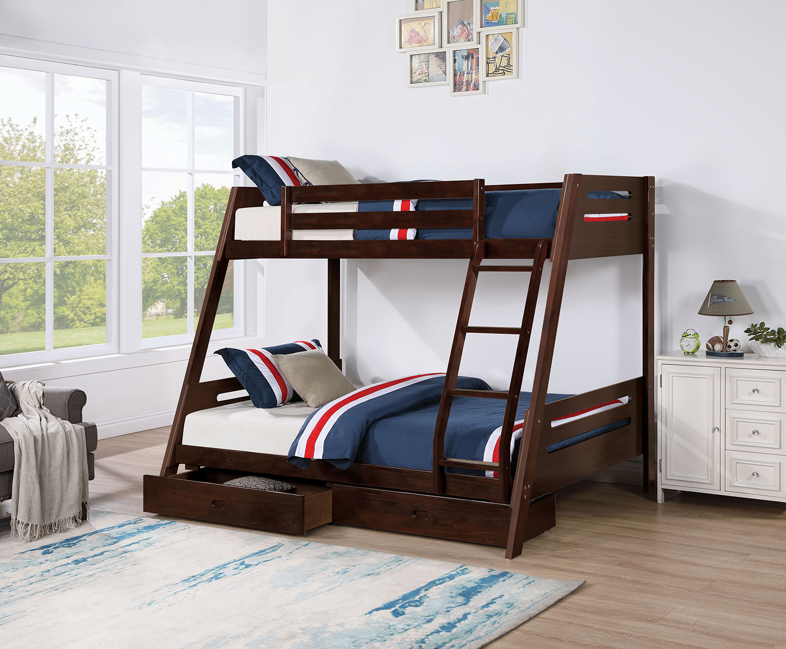 Twin Full Wood Bunk Bed with Ladder and Storage | Stylish and Functional