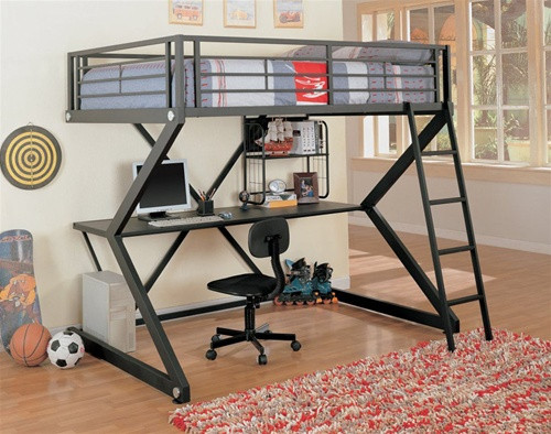 Full size Metal Loft Bed with Desk