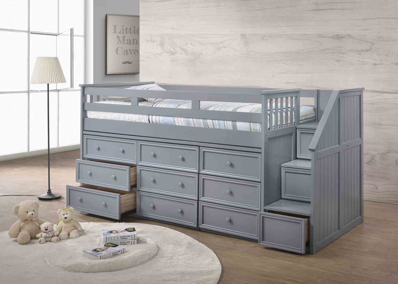  Low Grey Loft Bed With Spacious Storage for Kids 