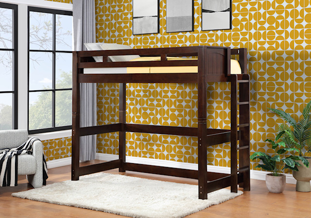 Wood Loft Bed with Straight Ladder