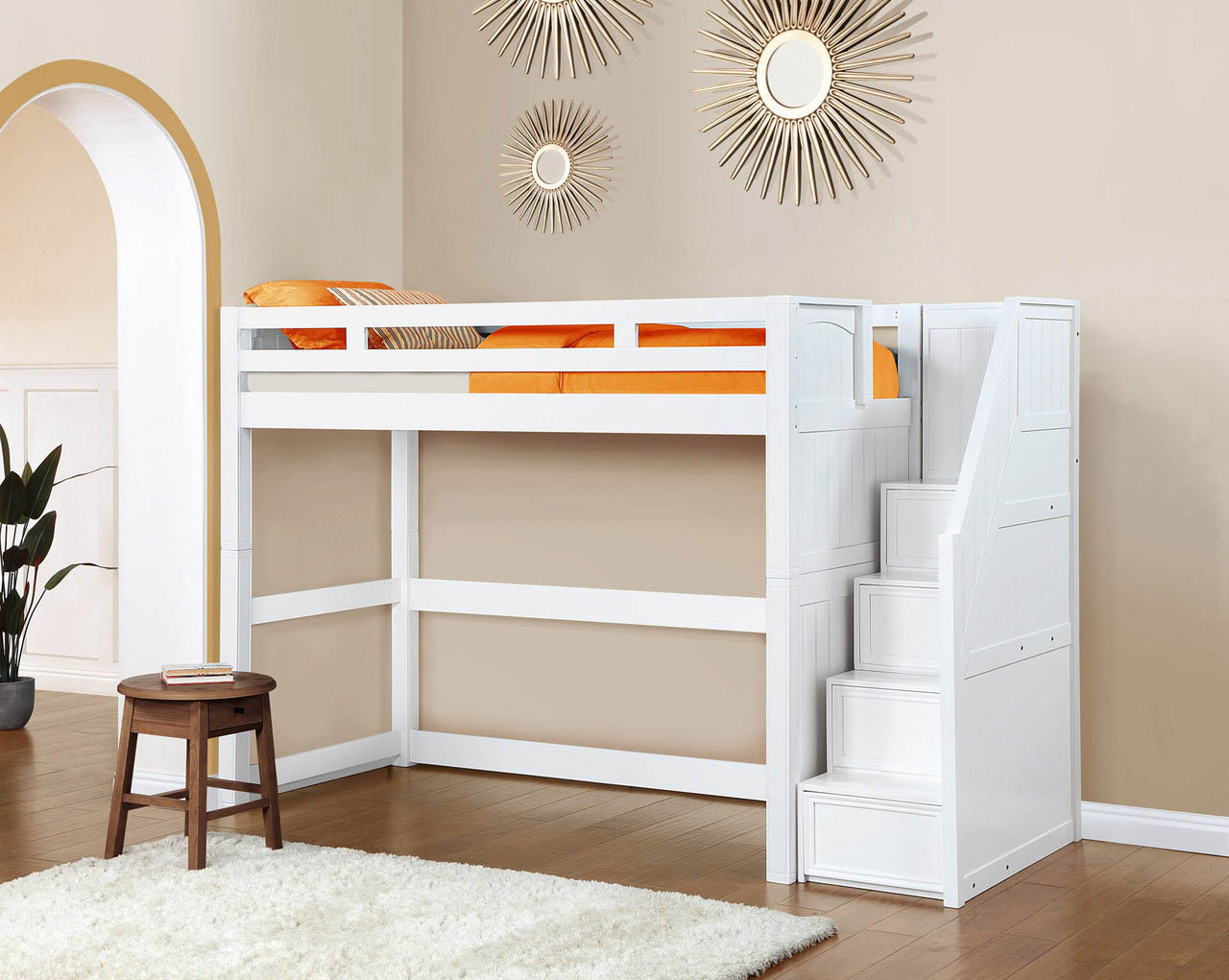 Dillon Coastal Twin Loft Bed with Storage Stairs