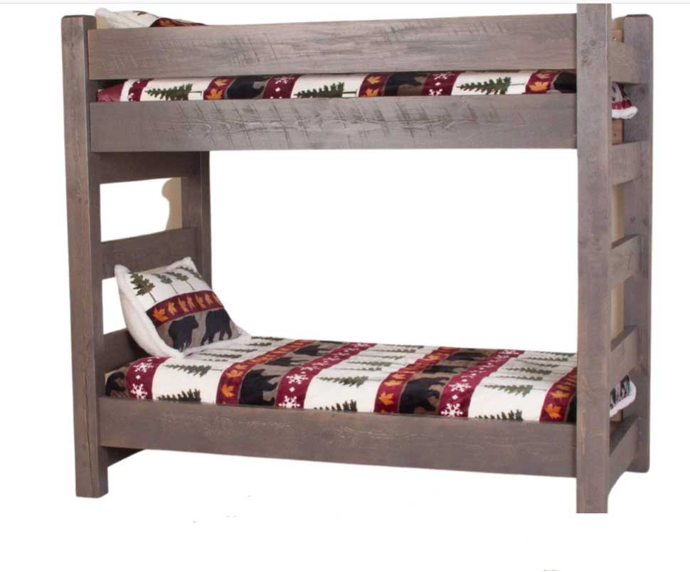 Rustic Queen Bunk Bed in Weathered Gray for Cozy Bedroom Layouts